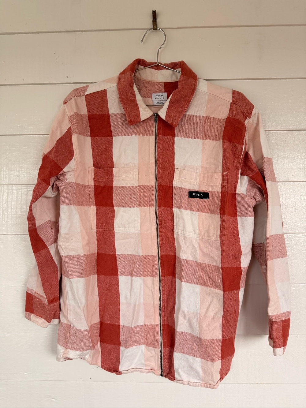 RVCA Women’s Red and White Plaid Zip Shirt Jacket